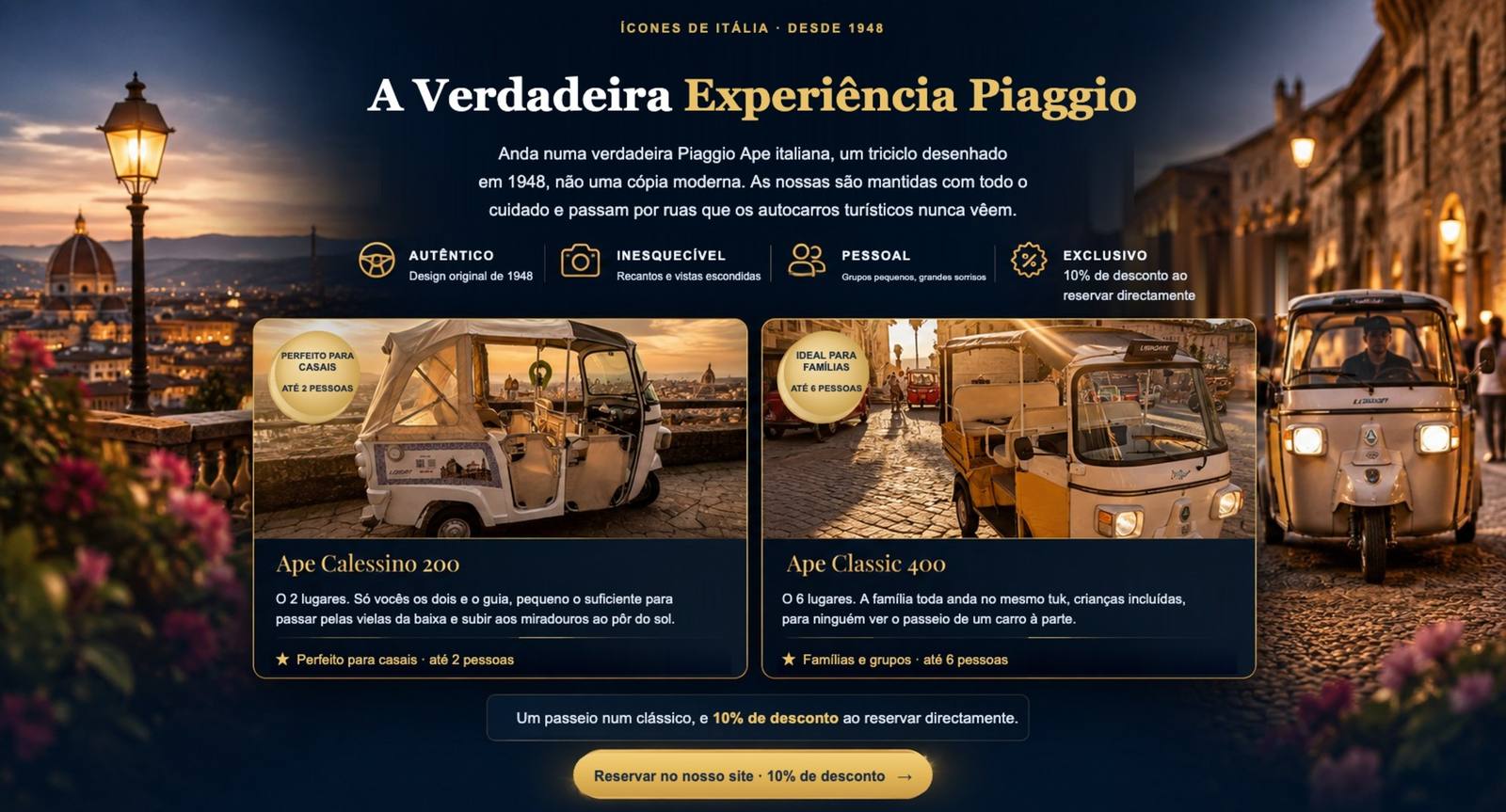 Frota LISPORT, tuk-tuks Piaggio Ape Calessino 200 e Ape Classic 400